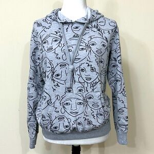 NEW Maya Angelo Gray w Black Beautiful Women's Faces on Pullover Hoodie Top S/M